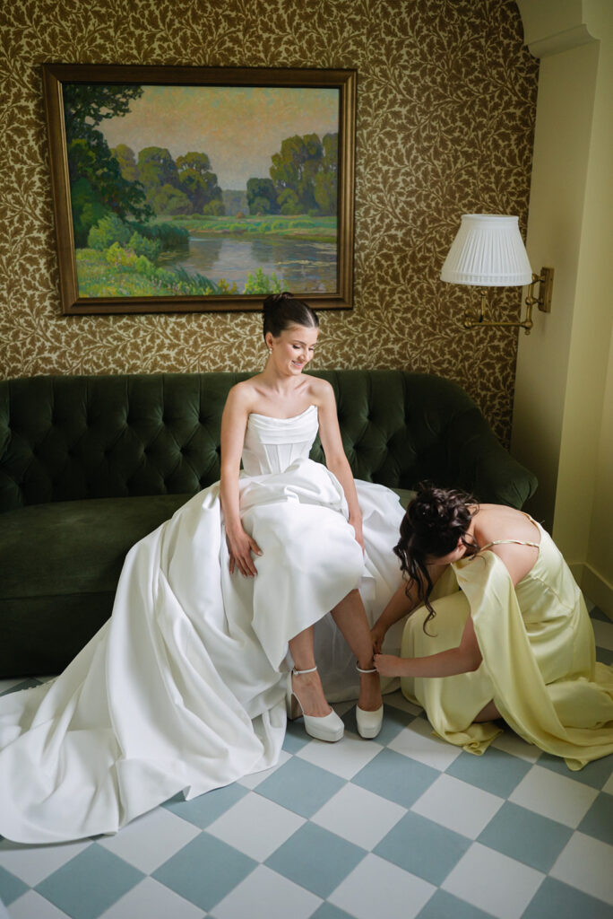 Modern Ballgown Bridal Portraits Getting Ready