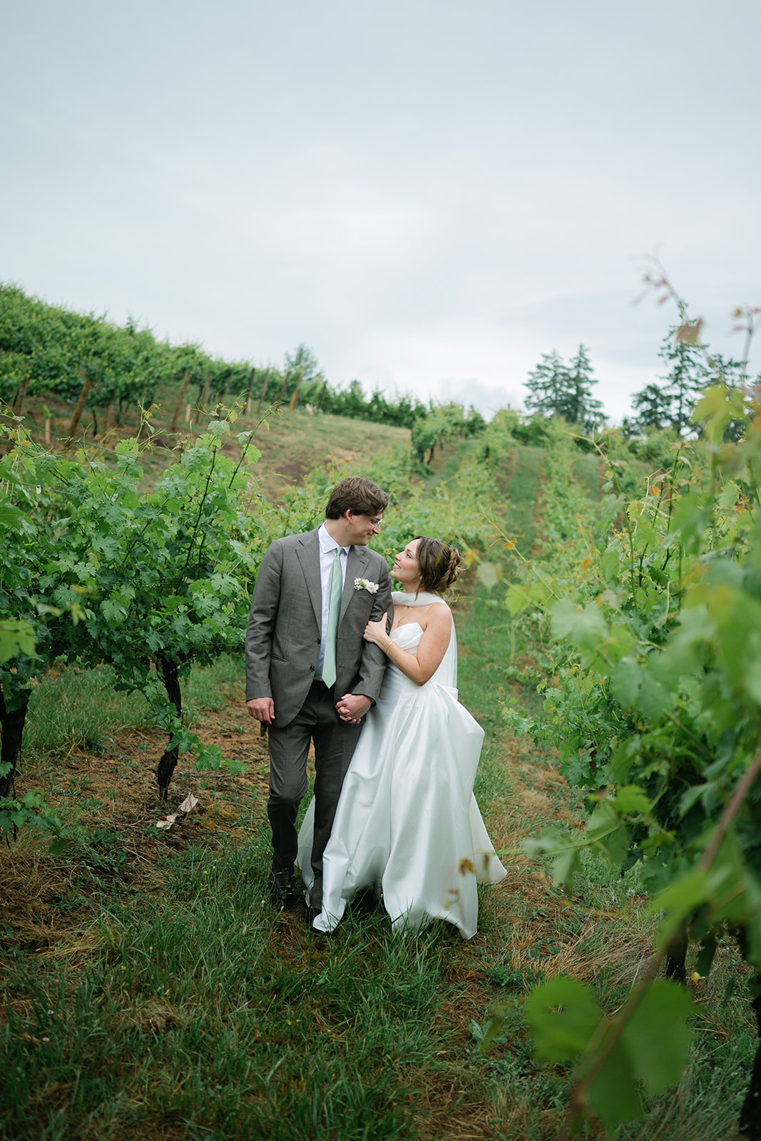 Bride and Groom Portraits in Oregon Winery Vineyard