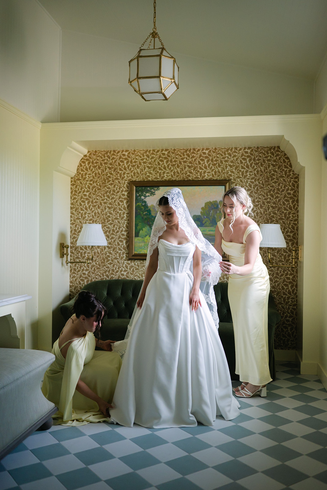 Modern Bridal Ballgown, Bridal Portraits and Bridesmaids getting her ready