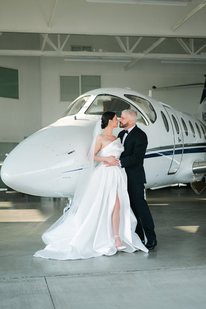 Chic Airport Runway Wedding Editorial Bride and Groom