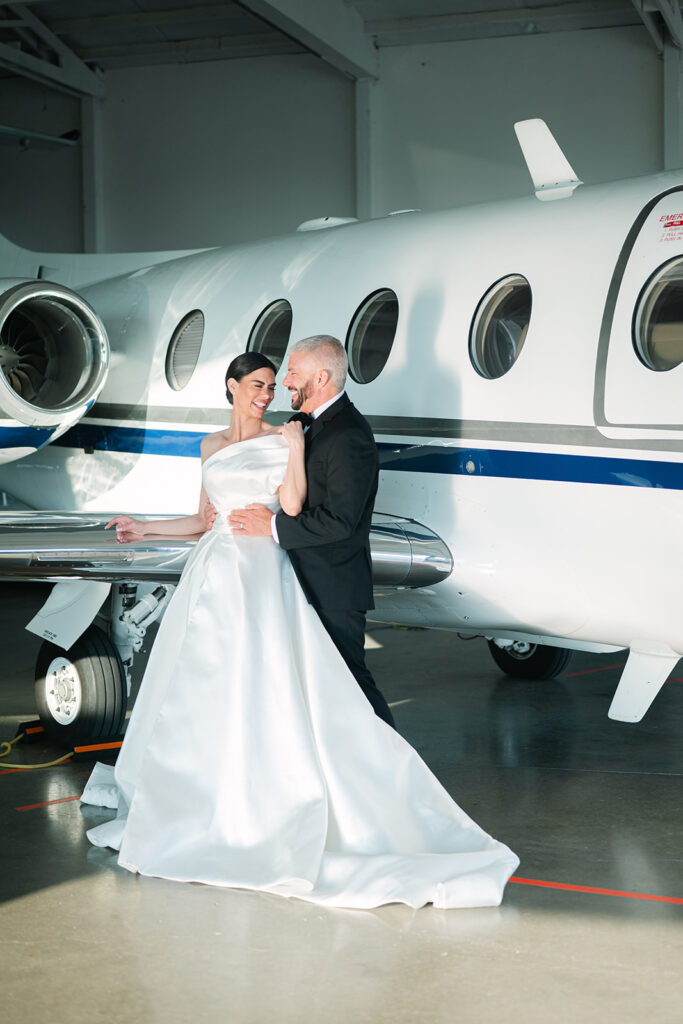Chic Airport Runway Wedding Editorial Bride and Groom