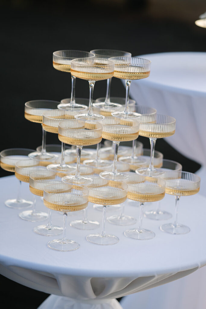 Chic Airport Runway Wedding Editorial Champagne Tower