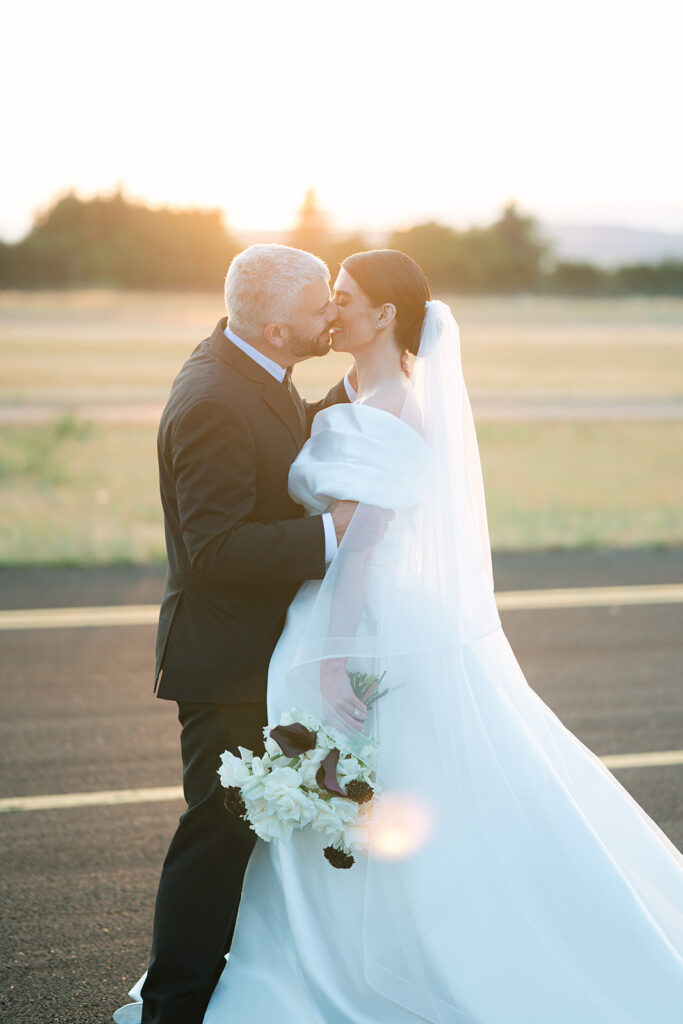 Chic Airport Runway Wedding Editorial Bride and Groom