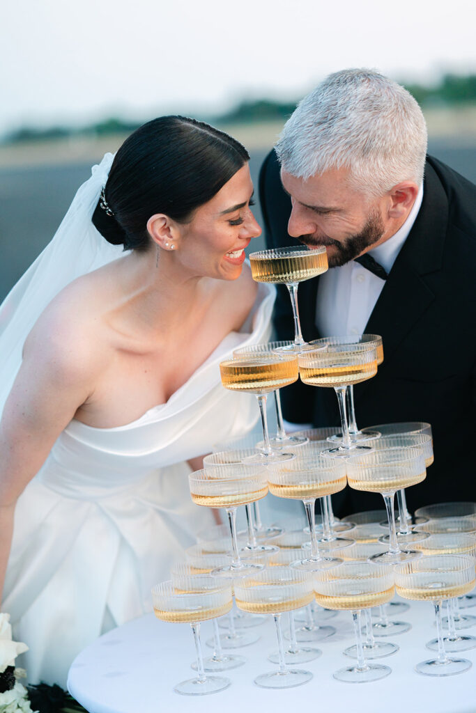 Chic Airport Runway Wedding Editorial Bride and Groom
