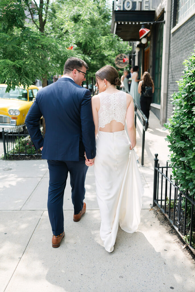 Bride and Groom Walking together first look