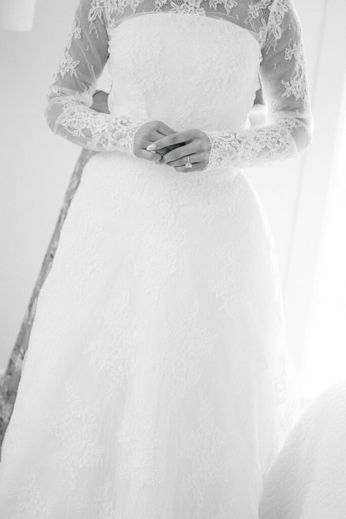 Bridal Gown and Wedding Ring Details at Bay Harbor Close-up of the bride's wedding gown and ring during the getting-ready moments at her Bay Harbor wedding